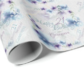 Waterverf Bloemen Blauw en Violet Naam en leeftijd Cadeaupapier (Rol Hoek)