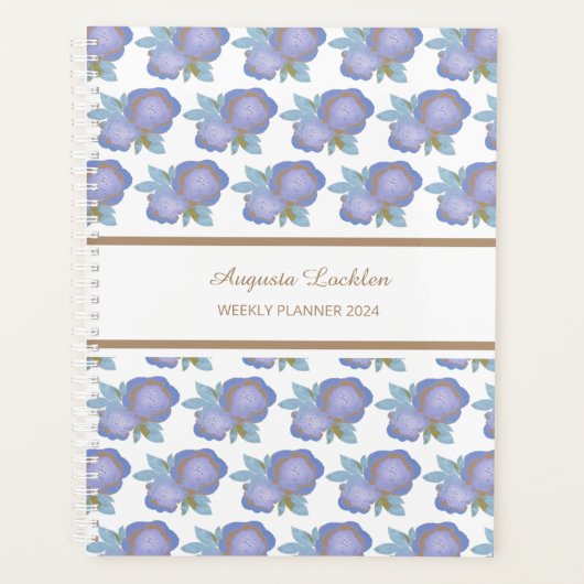 Waterverf Bloemen Blauw Goud Patroon Weekplanner Planner (Voorkant)