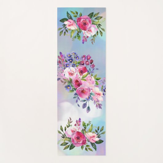 Waterverf bloemen Blauw roze Yoga Mat (Voorkant)