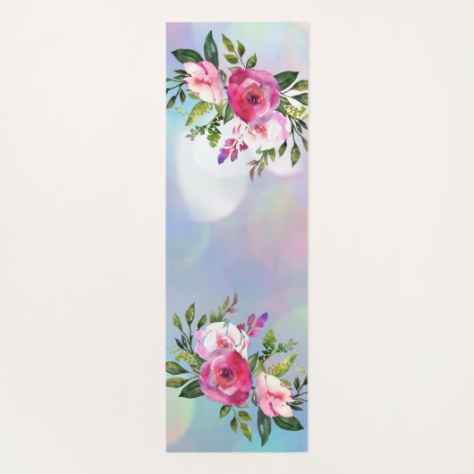 Waterverf bloemen Blauw roze Yoga Mat (Achterkant)