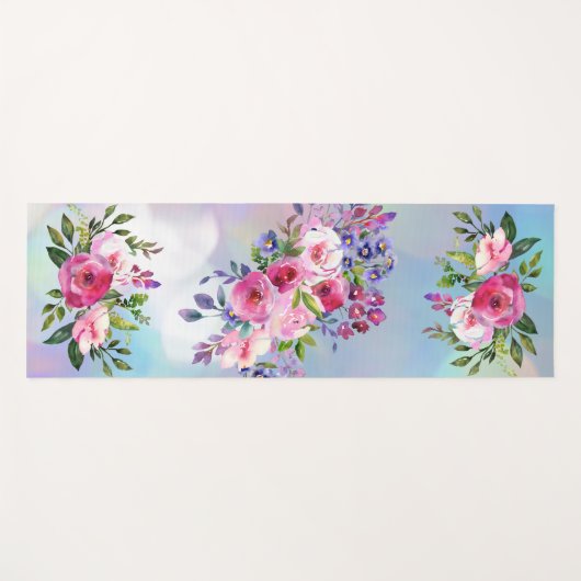 Waterverf bloemen Blauw roze Yoga Mat (Voorkant (horizontaal))