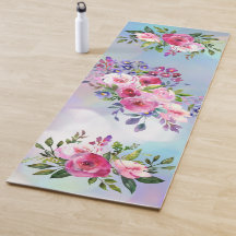Waterverf bloemen Blauw roze Yoga Mat