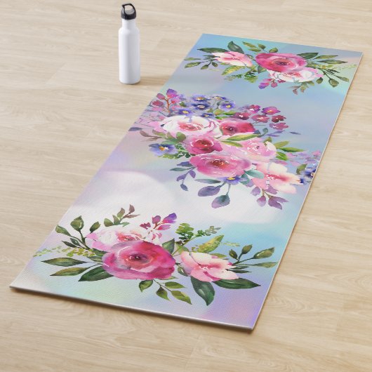 Waterverf bloemen Blauw roze Yoga Mat (In situ)