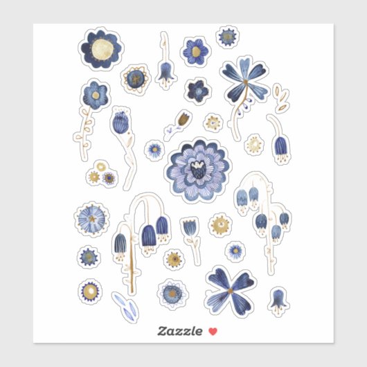 Waterverf bloemen blauw sticker (Vel)