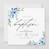 waterverf bloemen blauw thema baptisme kaart (Voorkant)