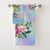 Waterverf Bloemen Blauwe Roze handdoekset Bad Handdoek (Insitu)