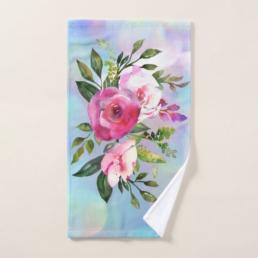 Waterverf Bloemen Blauwe Roze handdoekset Bad Handdoek (Handdoek)