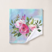 Waterverf Bloemen Blauwe Roze handdoekset Bad Handdoek (Wasdoekje)