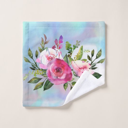 Waterverf Bloemen Blauwe Roze handdoekset Bad Handdoek (Wasdoekje)