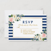 Waterverf Bloemen Blauwe Strepen Bruiloft RSVP (Voorkant)