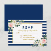 Waterverf Bloemen Blauwe Strepen Bruiloft RSVP (Voorkant / Achterkant)