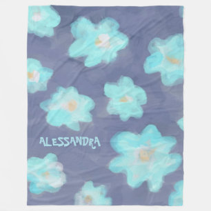 Waterverf Bloemen blauwgroen Blauw Monogram Wilde Fleece Deken