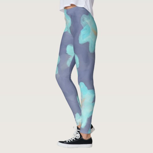 Waterverf Bloemen blauwgroen Cyaan Wilde Bloemen M Leggings (Links)