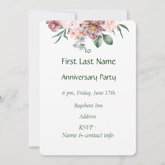 Waterverf Bloemen Bloem Feest Uitnodiging (Achterkant)