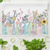 Waterverf Bloemen Bloemen Tuin Bloeit in Flessen Theedoek (Gevouwen)