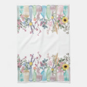 Waterverf Bloemen Bloemen Tuin Bloeit in Flessen Theedoek (Verticaal)