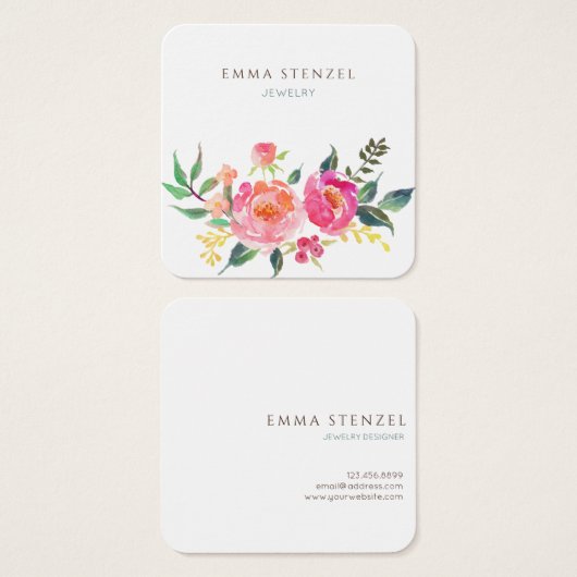 Waterverf Bloemen Bloemen Vierkant Visitekaartje (Voorkant /achterkant)