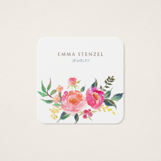Waterverf Bloemen Bloemen Vierkant Visitekaartje (Voorkant)