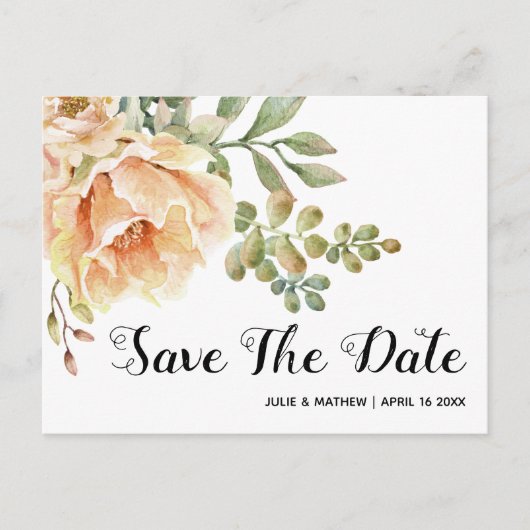 Waterverf bloemen bloemenbruiloft Save the Date Aankondigingskaart (Voorkant)