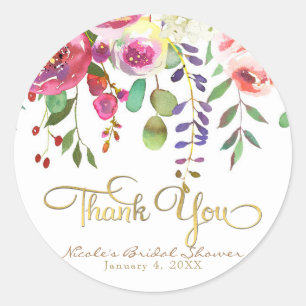Waterverf Bloemen Bloemstuk Modern Kleurrijk Huwel Ronde Sticker