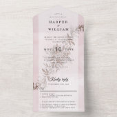 Waterverf bloemen blozen roze bruiloft all in one uitnodiging (Binnen)