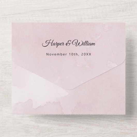 Waterverf bloemen blozen roze bruiloft all in one uitnodiging (Achterkant)