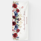 Waterverf bloemen Blozende rood Navy Welkom Spandoek (Verticaal)