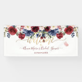 Waterverf bloemen Blozende rood Navy Welkom Spandoek (Horizontaal)