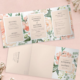  Waterverf Bloemen Blush All-in-One Wedding Drieluik Uitnodiging