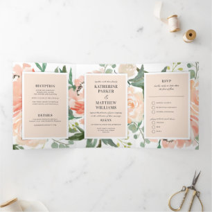  Waterverf Bloemen Blush All-in-One Wedding Drieluik Uitnodiging