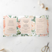  Waterverf Bloemen Blush All-in-One Wedding Drieluik Uitnodiging (Binnen)