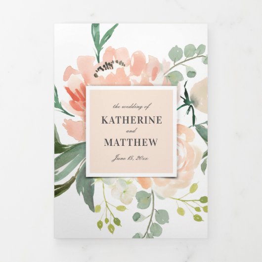  Waterverf Bloemen Blush All-in-One Wedding Drieluik Uitnodiging (Cover)