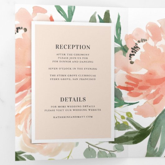  Waterverf Bloemen Blush All-in-One Wedding Drieluik Uitnodiging (Binnenzijde eerst)