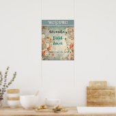 Waterverf Bloemen Blush & Blauw Vrijgezellenfeest  Poster (Keuken)