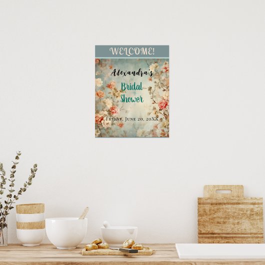 Waterverf Bloemen Blush & Blauw Vrijgezellenfeest  Poster (Keuken)