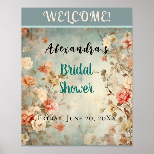 Waterverf Bloemen Blush & Blauw Vrijgezellenfeest  Poster (Voorkant)
