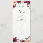 Waterverf Bloemen Blush Bourgondië Rozen Bruiloft Menu (Voorkant)