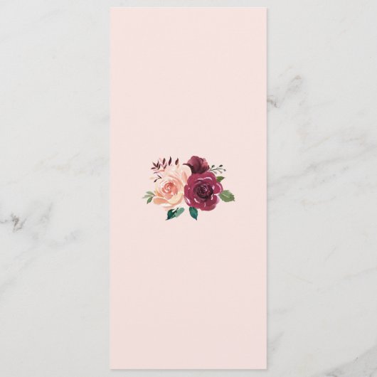 Waterverf Bloemen Blush Bourgondië Rozen Bruiloft Menu (Achterkant)