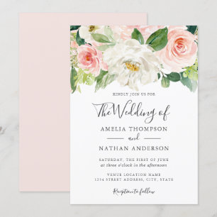 Waterverf Bloemen Blush bruiloft uitnodiging