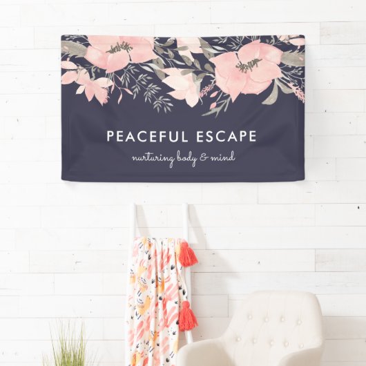  Waterverf Bloemen Blush en Navy Spandoek (Insitu)
