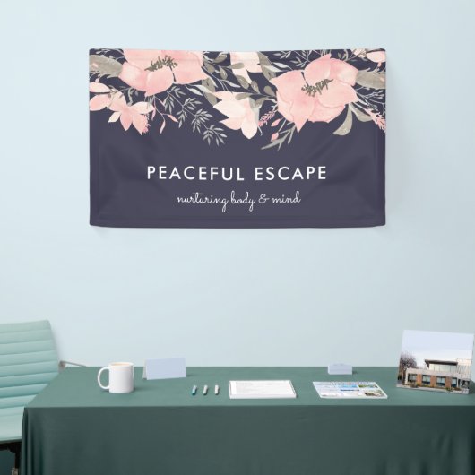  Waterverf Bloemen Blush en Navy Spandoek (Beurs)