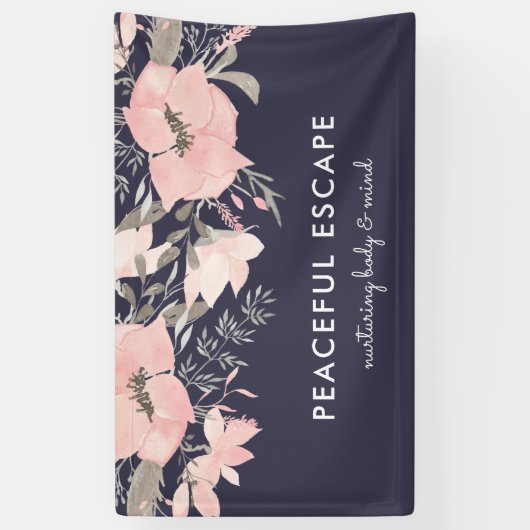  Waterverf Bloemen Blush en Navy Spandoek (Verticaal)