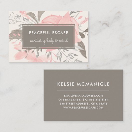 Waterverf Bloemen Blush en Taupe Visitekaartje (Voorkant / Achterkant)