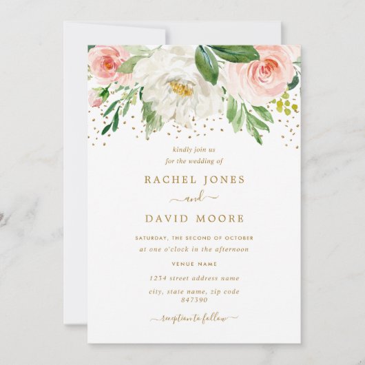 Waterverf Bloemen Blush Gouden Huwelijk Kaart (Voorkant)