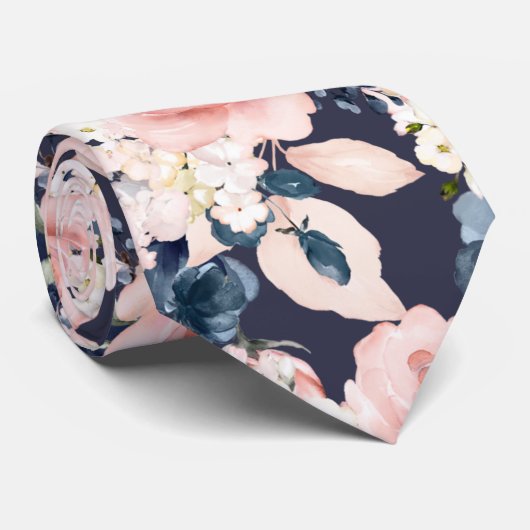 Waterverf Bloemen Blush Navy Rozen DIY Achtergrond Stropdas (Opgerold)