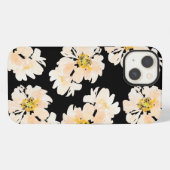 Waterverf Bloemen blush pioenen op zwart iPhone Hoesje (Achterkant horizontaal)