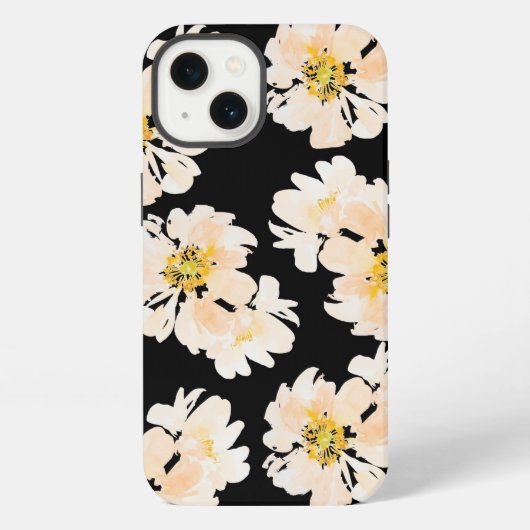 Waterverf Bloemen blush pioenen op zwart iPhone Hoesje (Achterkant)
