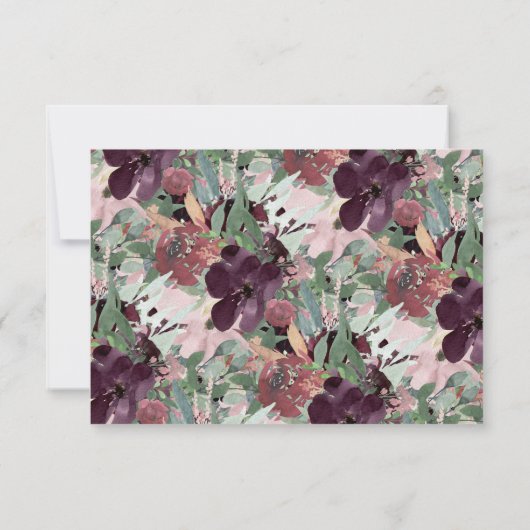 Waterverf Bloemen Blush Plum Navy Bruiloft QR Code RSVP Kaartje (Achterkant)