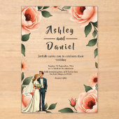 Waterverf Bloemen Blush Roze Bruid & Bruidegom Huw Acryl Uitnodigingen (Voorkant)