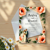 Waterverf Bloemen Blush Roze Bruid & Bruidegom Huw Acryl Uitnodigingen